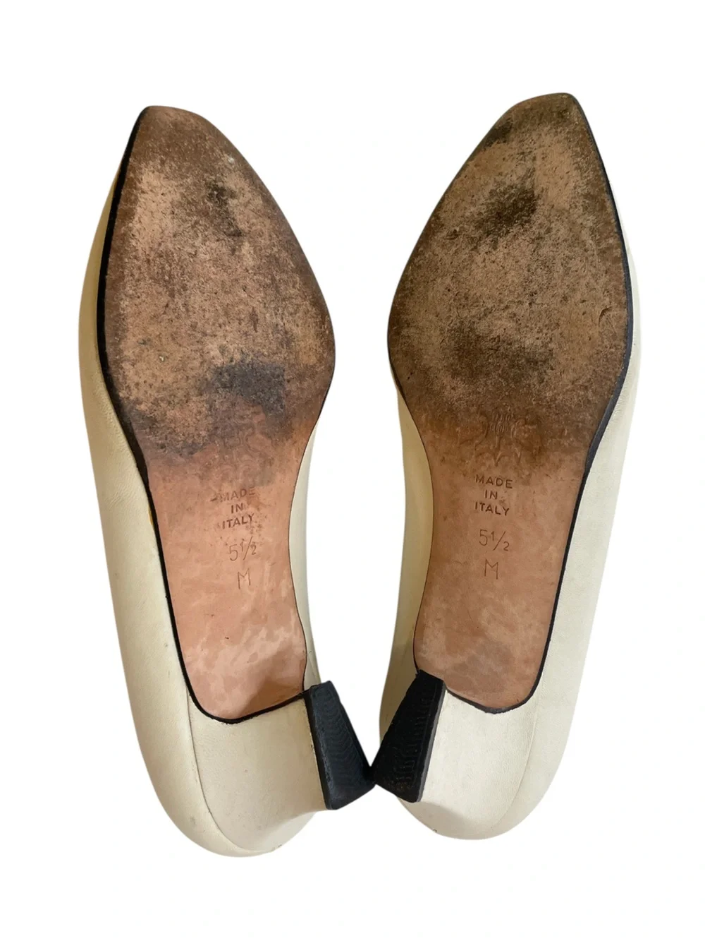 CORY Beige/Ivory Leather Italian Made Blunt Toe Low Heelsl Shoes - Size 5.5